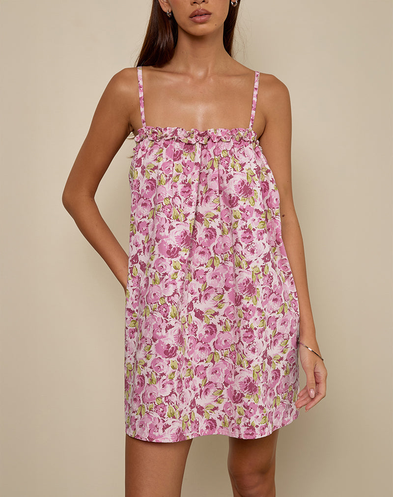 Imagen del minivestido Kamalani en flor rosa