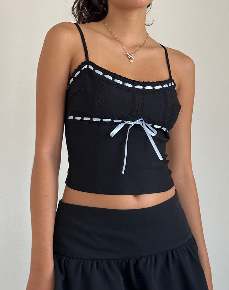 Karda Cami Top Negro con Cinta en Contraste