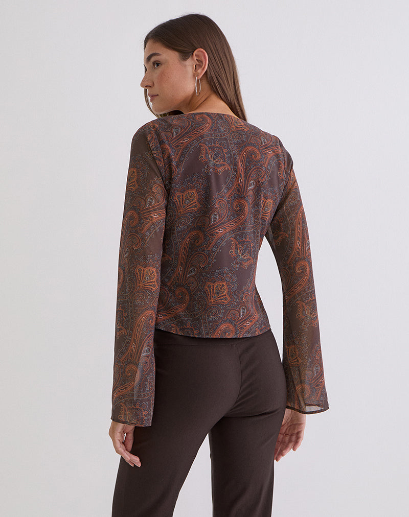 Imagen de la blusa de manga larga Karilo en gasa Royal Paisley Burgundy