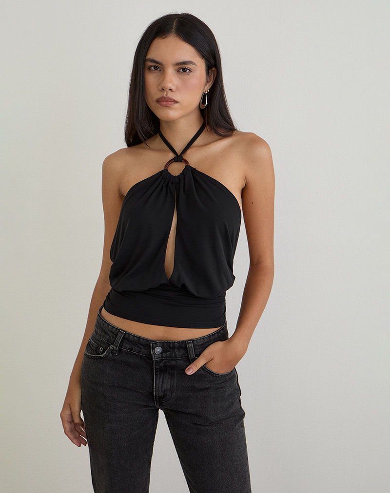 Top Karise en cupro negro