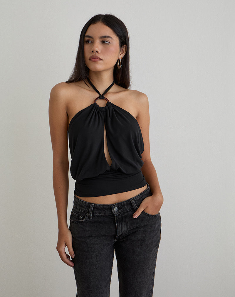 Imagen de Karise Plunge Top en Cupro Negro