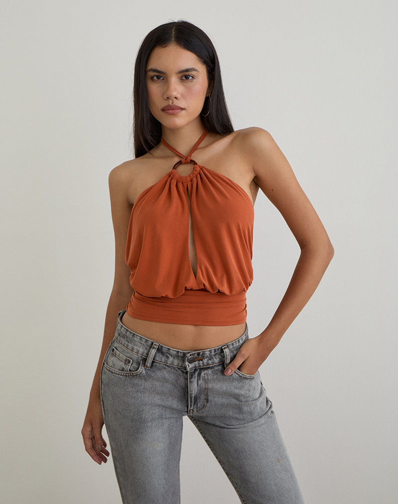Top Karise en cupro naranja quemado
