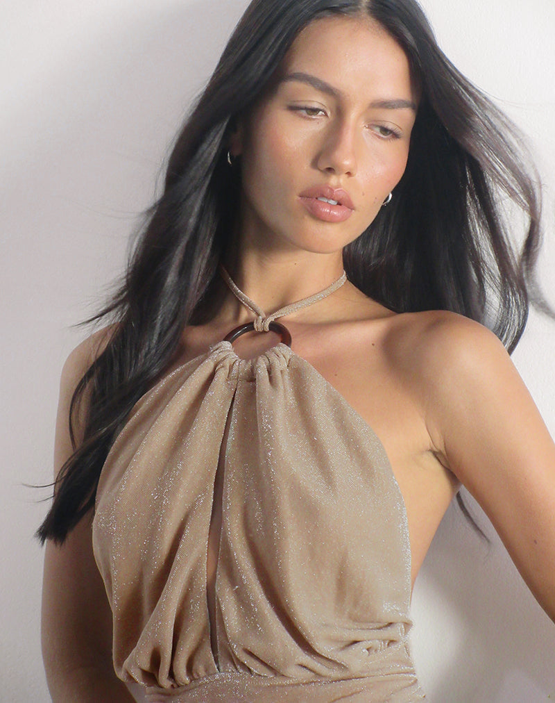 Imagen de Karise Plunge Top en Glitter Lurex Mesh Crema