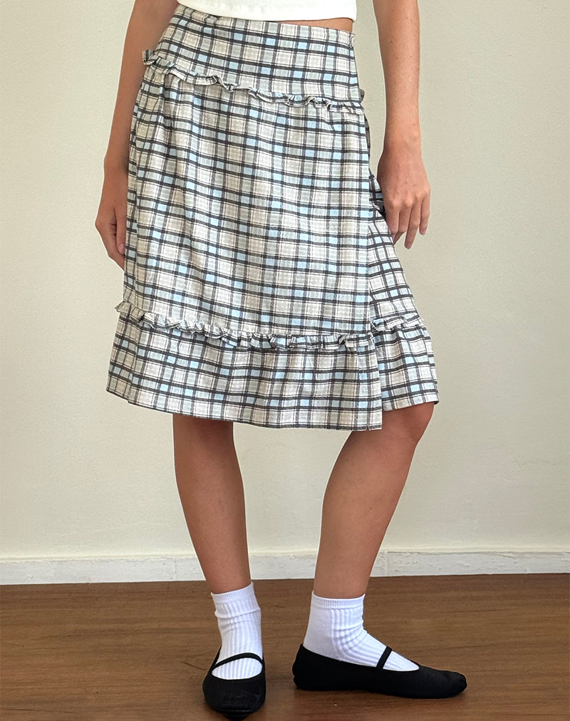 Falda Kasya Midi en tartán azul pastel