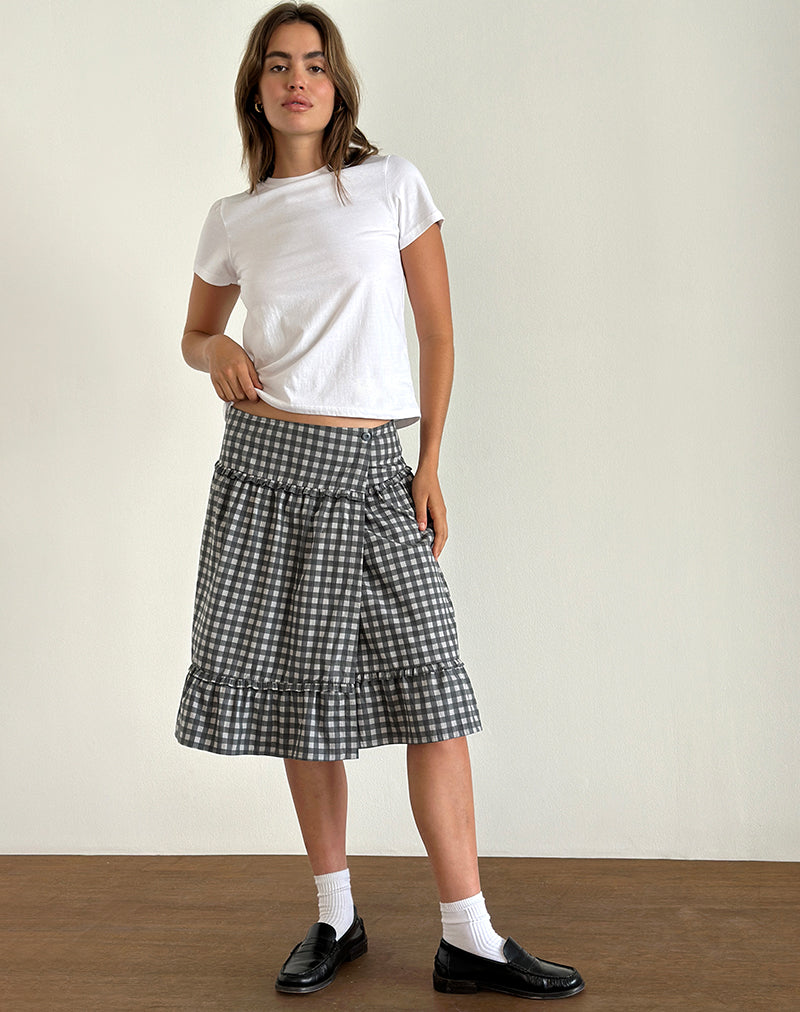 Imagen de Kasya Midi Skirt in Tonal Gingham Black and Grey