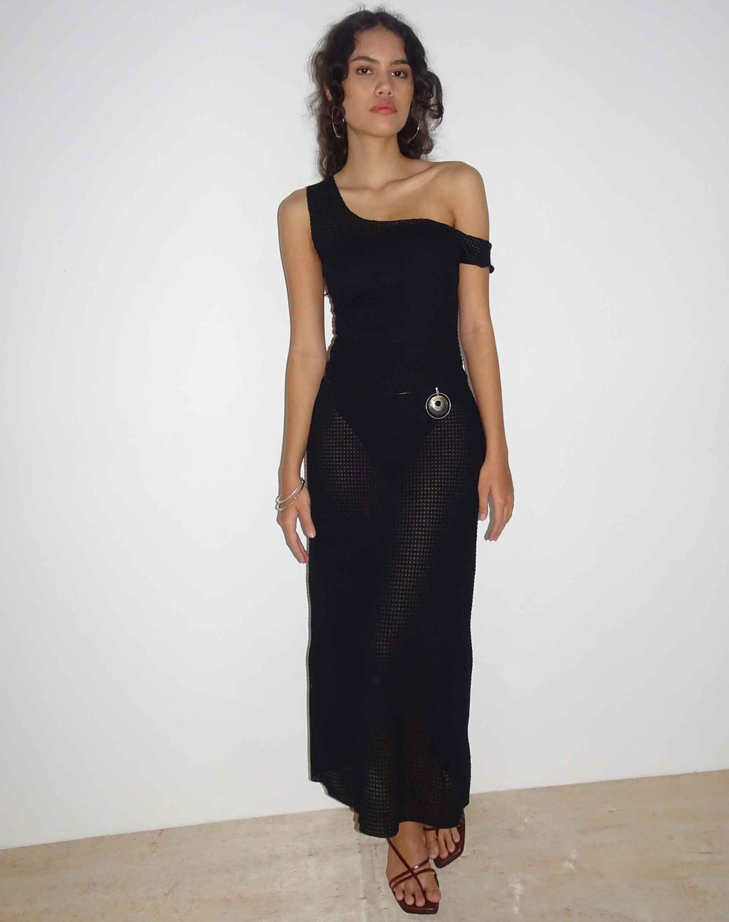 Maxivestido Katja de ganchillo texturizado negro