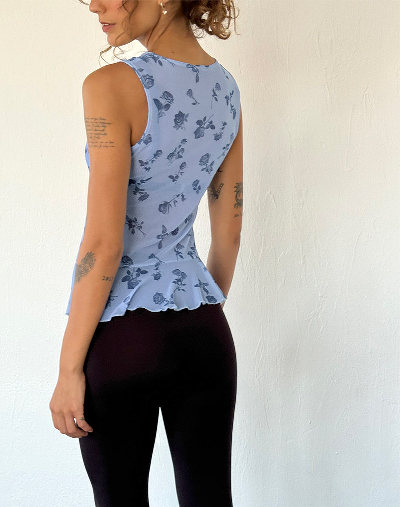imagen de Katnis Top en malla floral azul tinta