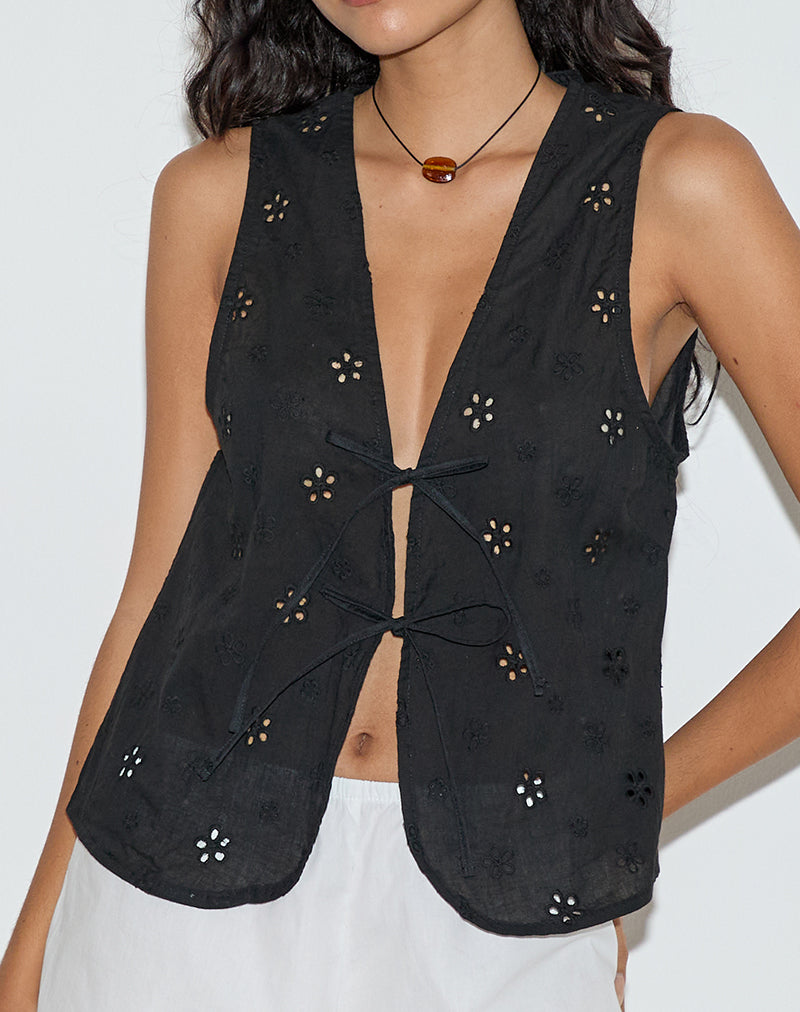 Top Kayve en Flower Broderie Negro
