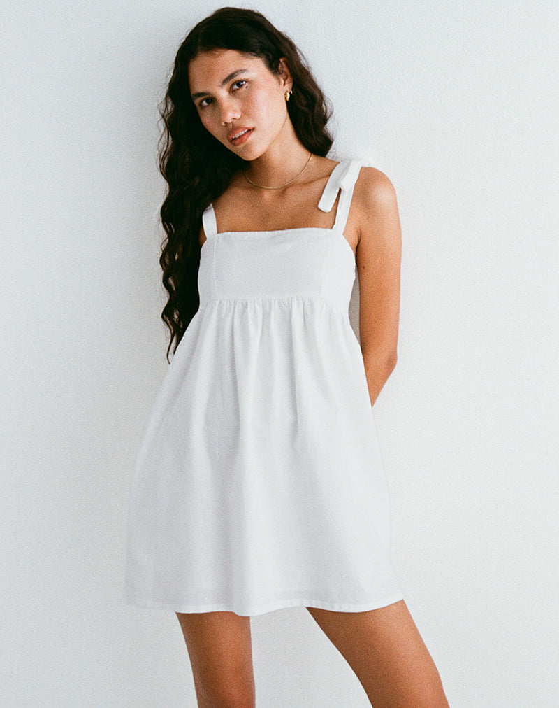 Imagen de Kayla Mini Vestido con Cuello en Lino Marfil