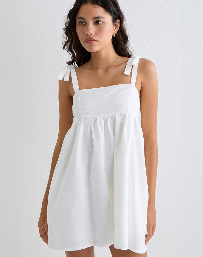 Mini Vestido con Cuello Kayla en Lino Marfil