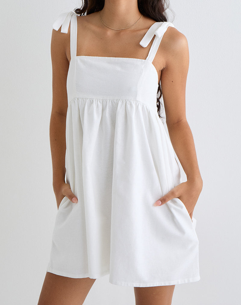 Mini Vestido con Cuello Kayla en Lino Marfil