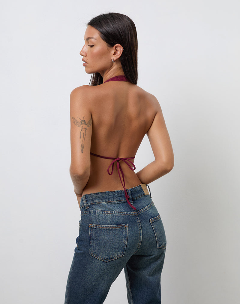 Imagen de Kayria Tie Top en Borgoña con Bordado Floral