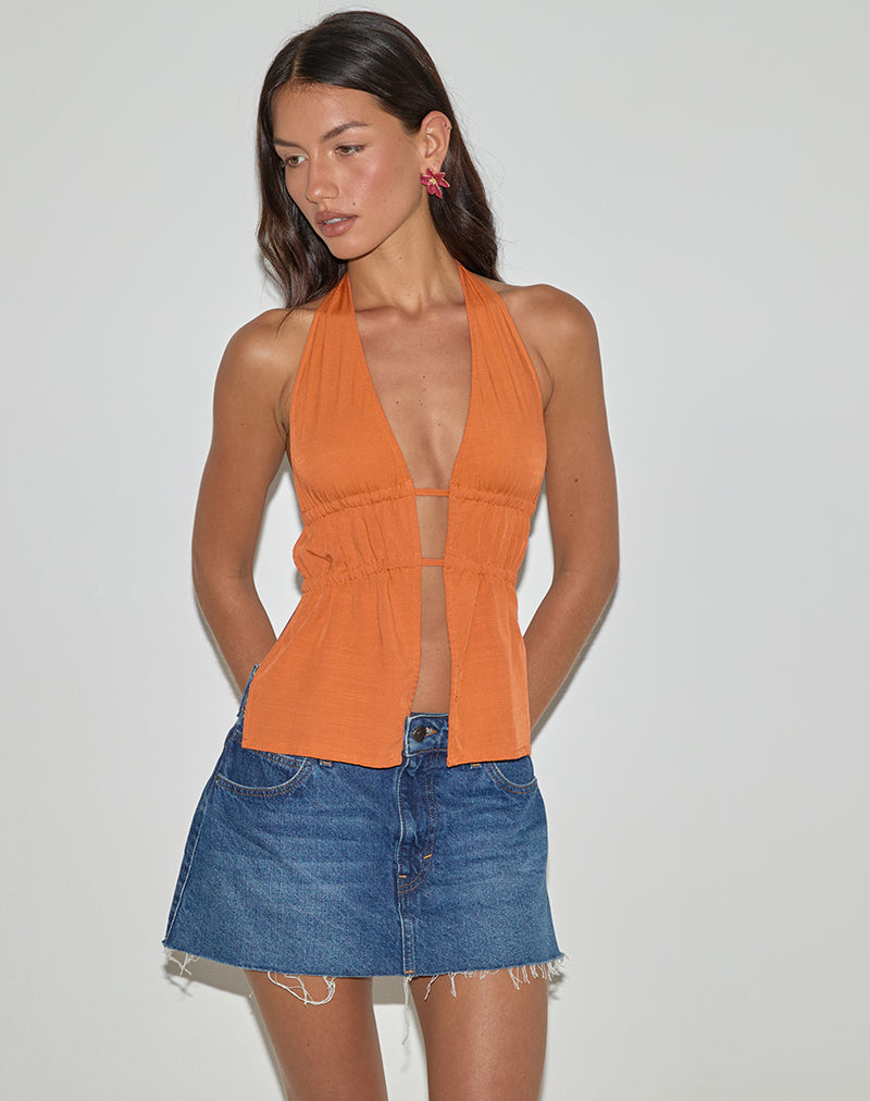 Imagen de Kaytia Top Cuello Haltern en Doble Lazo Naranja Atardecer