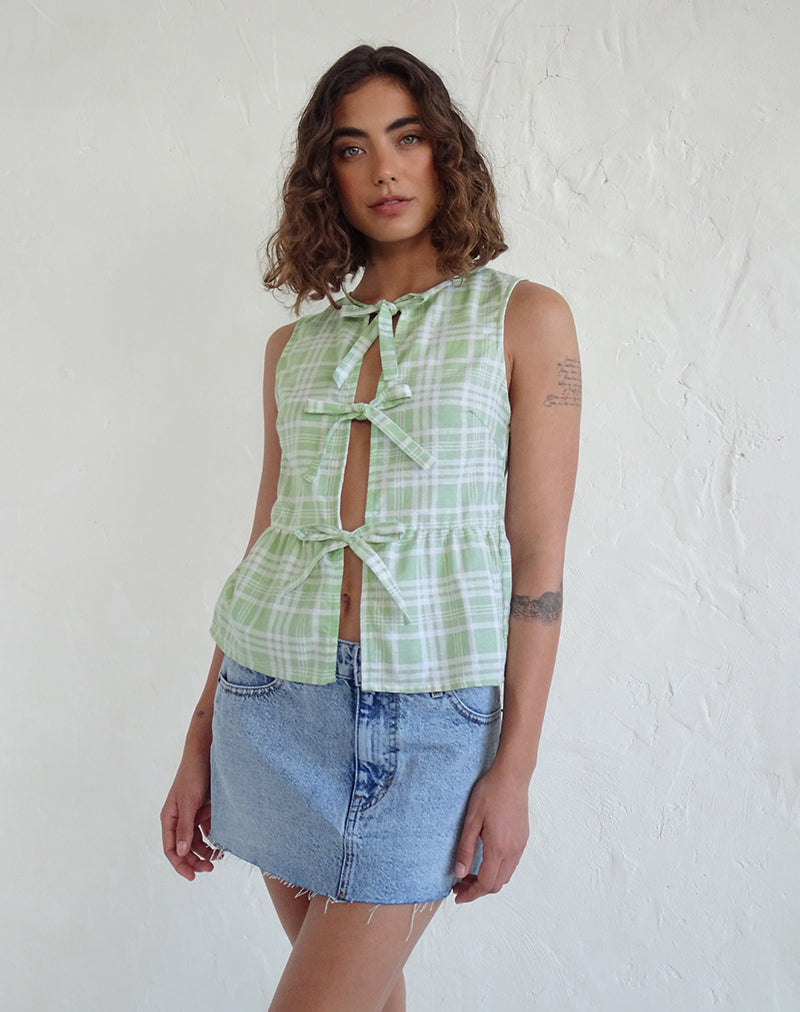 Imagen de Kayvata Tie Front Top in Table Cloth Neo Mint