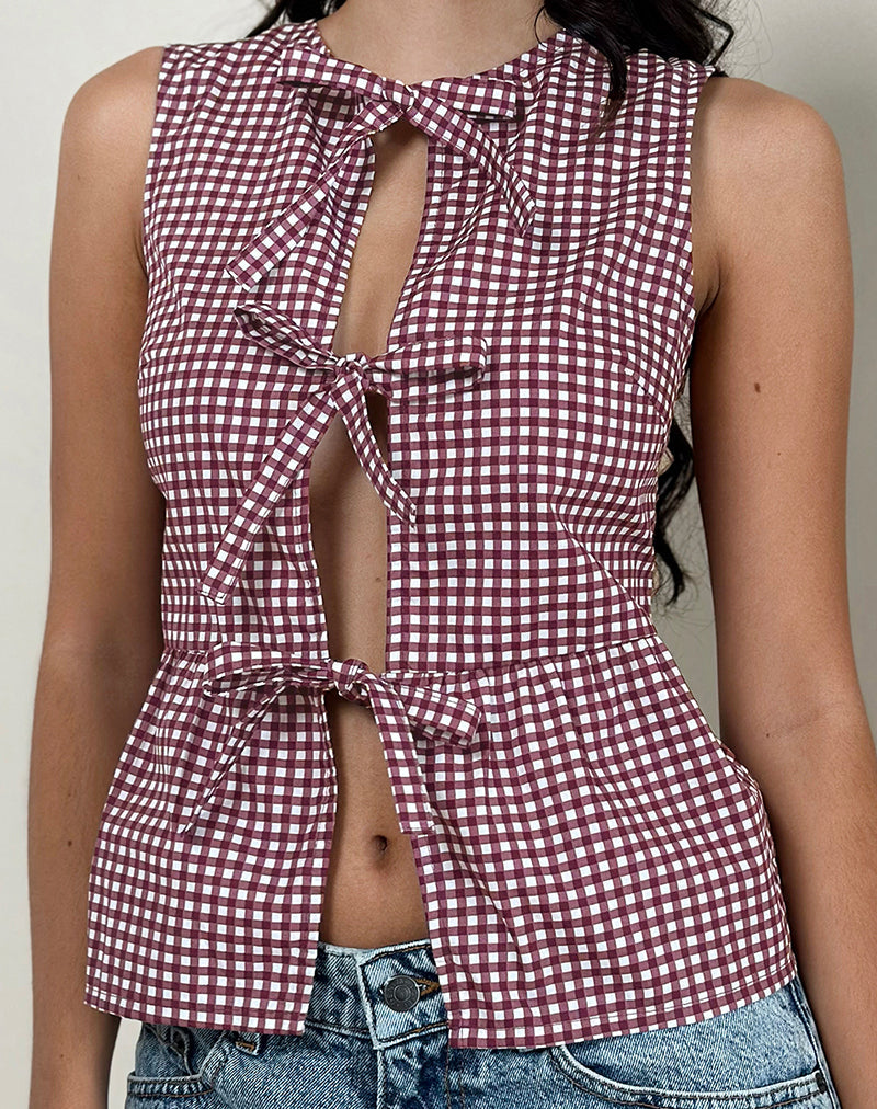 Top Kayvata en Mini Gingham Vino