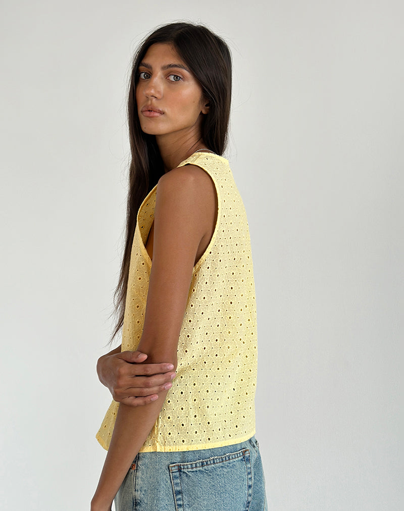 Imagen de Kayve Tie Front Top in Broderie Yellow