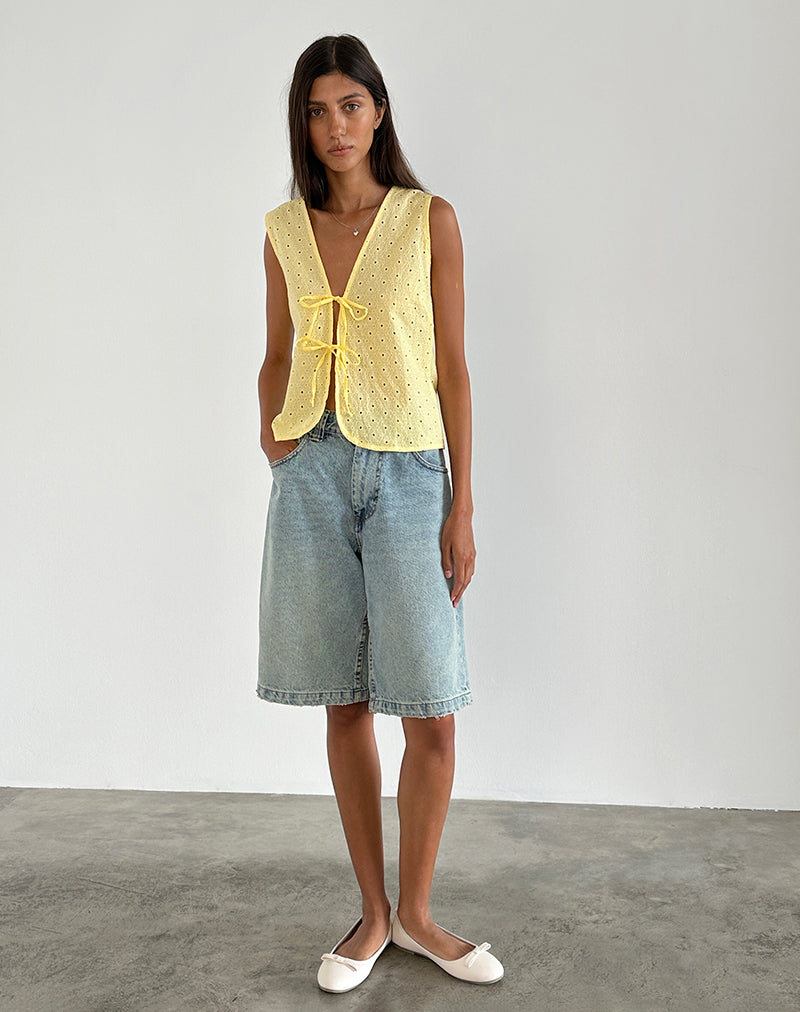 Imagen de Kayve Tie Front Top in Broderie Yellow