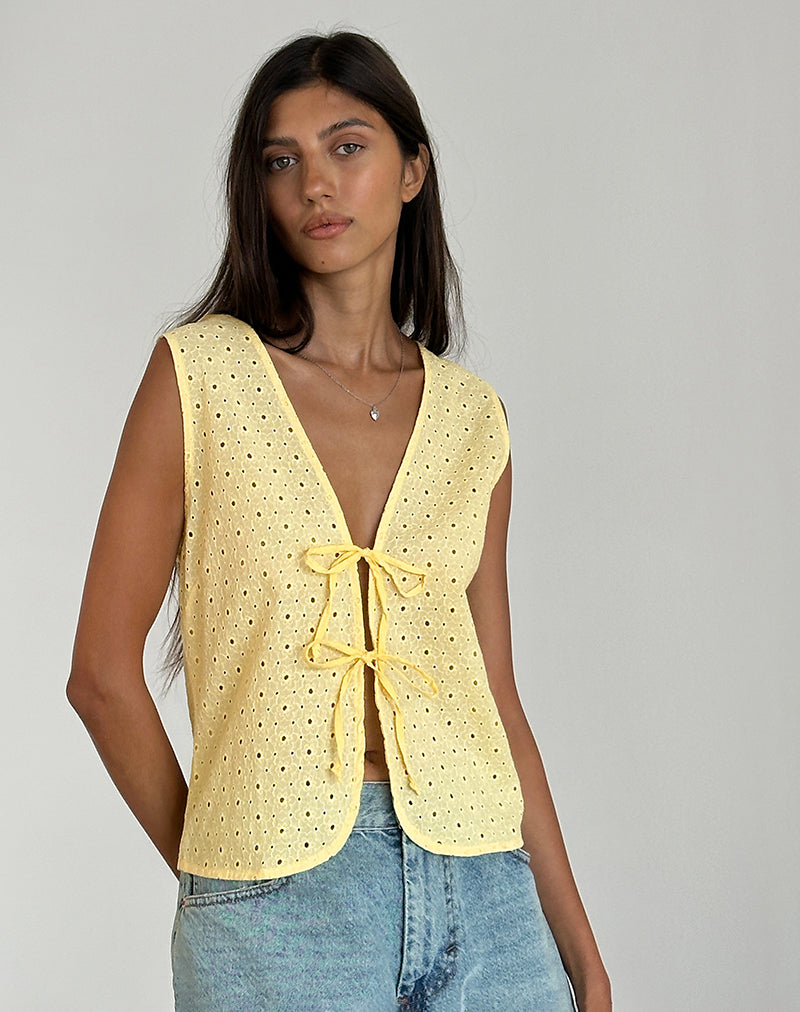 Imagen de Kayve Tie Front Top in Broderie Yellow