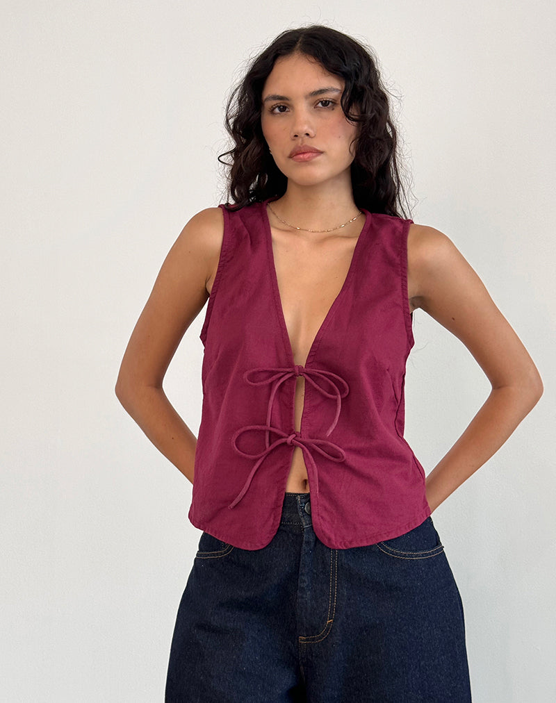 Imagen de Kayve Tie Front Top in Burgundy