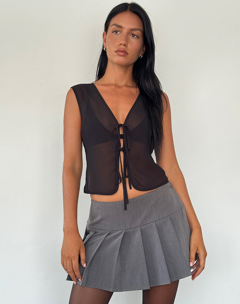 Imagen de Kayve Tie Front Top in Chiffon Negro