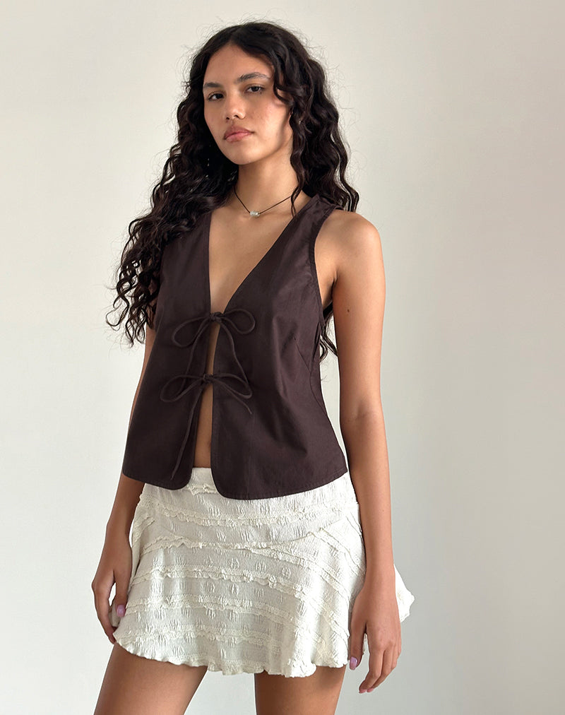 Imagen de Kayve Tie Front Top in Poplin Deep Mahogany