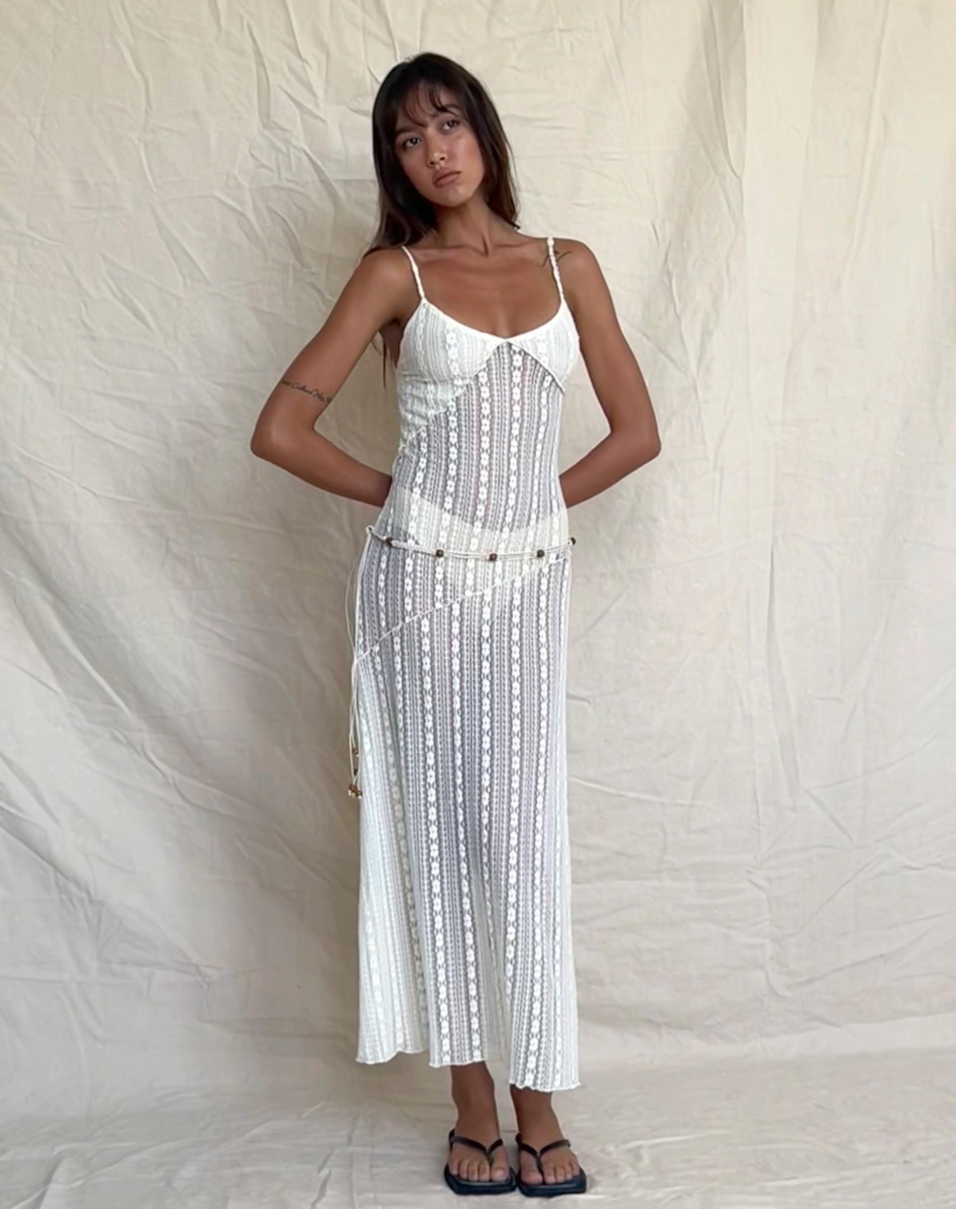 Imagen de Kehlani Sheer Midi Dress in Cream Lace