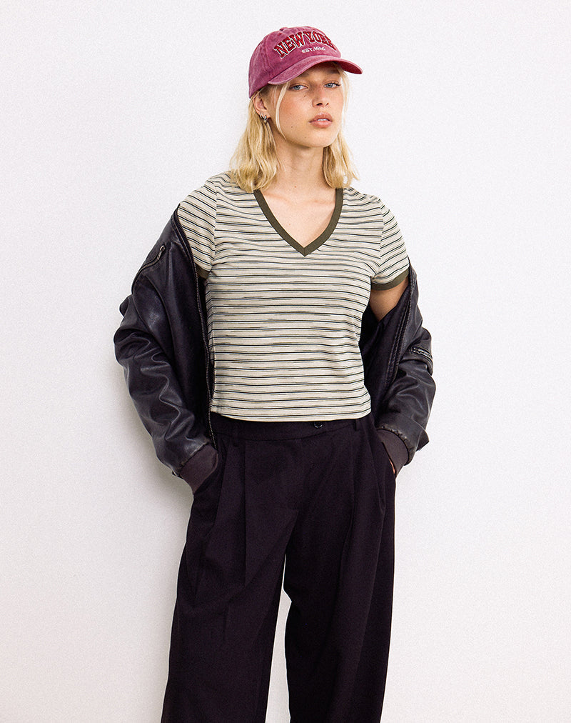 Top Keiko en Jersey a Rayas Marrón Tonal