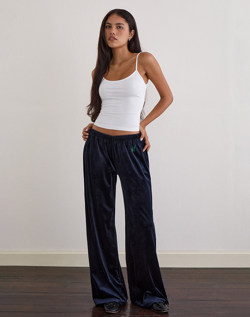 Glen Jogger de terciopelo azul marino con adorno "M