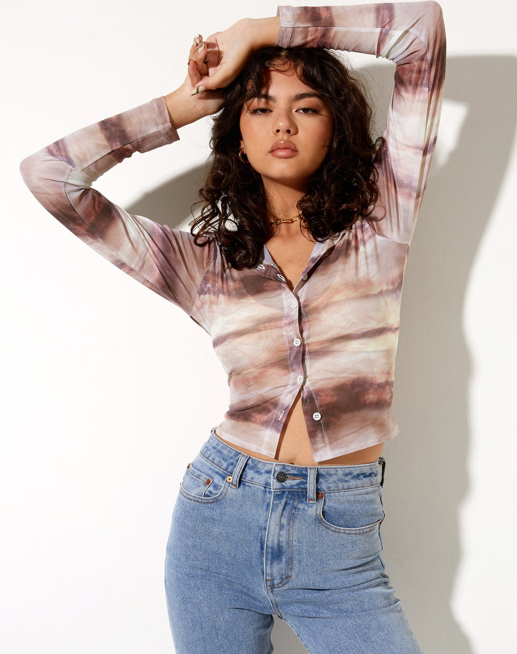 Camisa Kelly de manga larga en malla animal abstracta