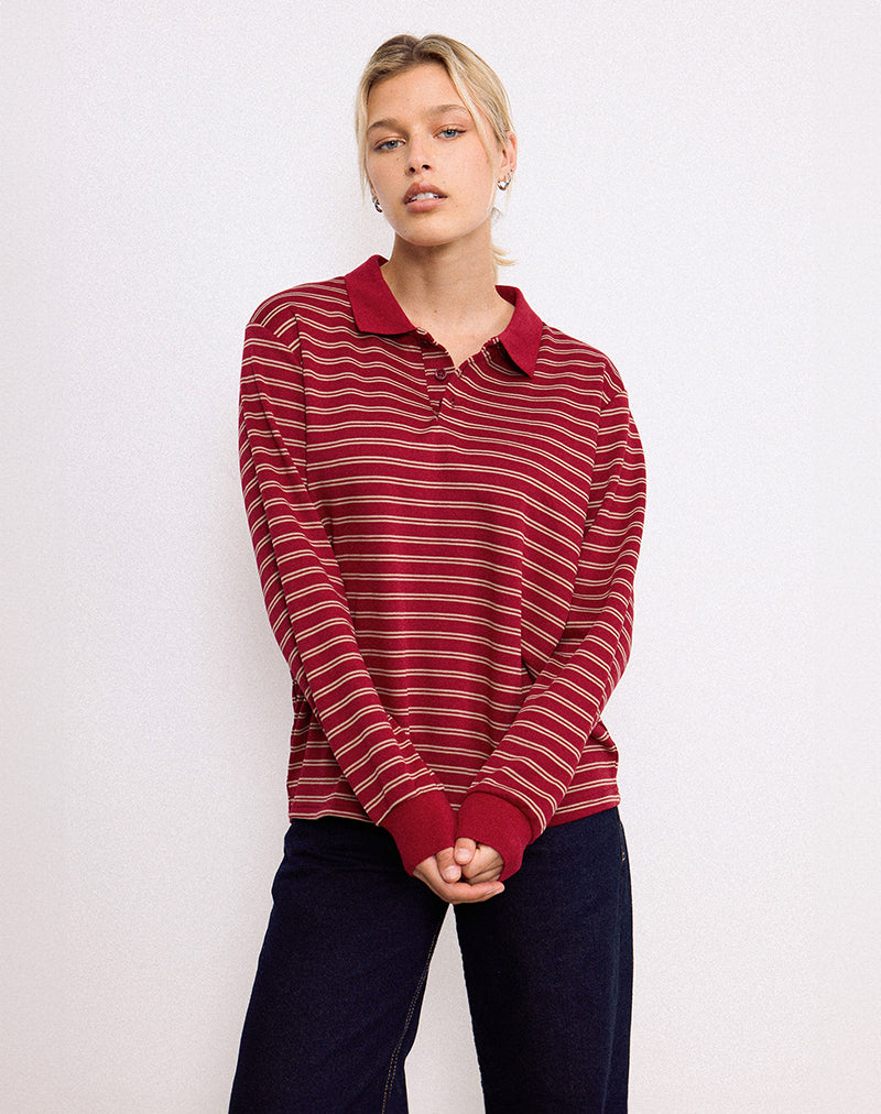 Camisa Kemillau Baggy en burdeos con rayas blancas
