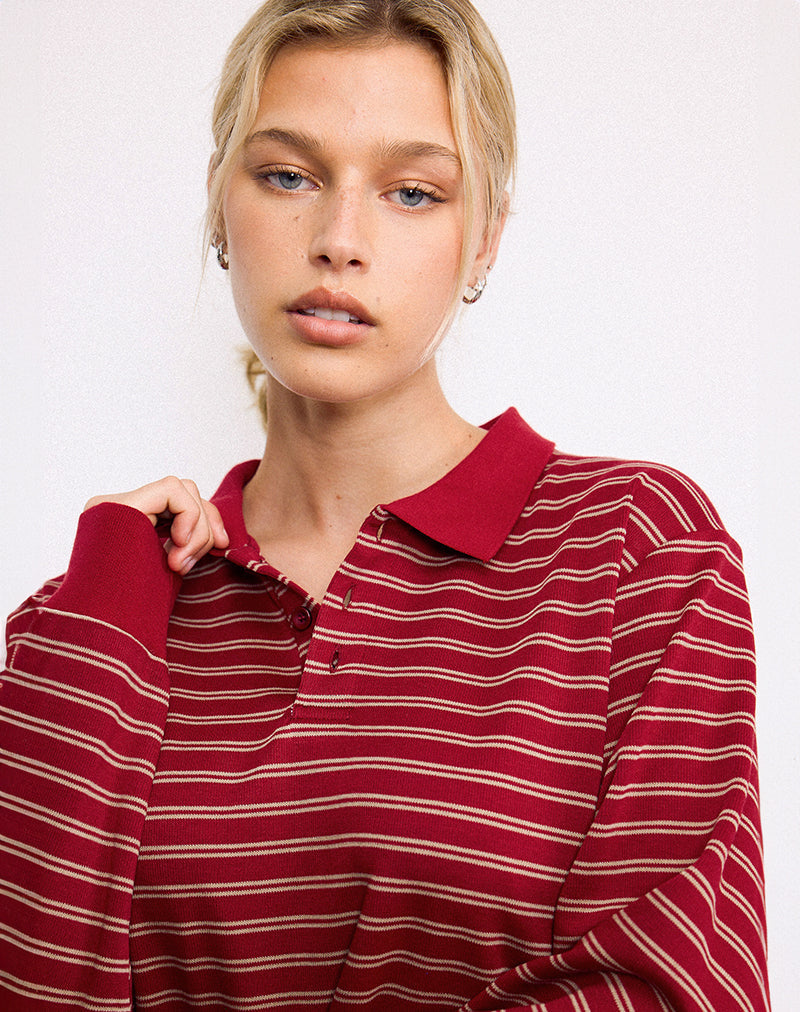 Camisa Kemillau Baggy en burdeos con rayas blancas
