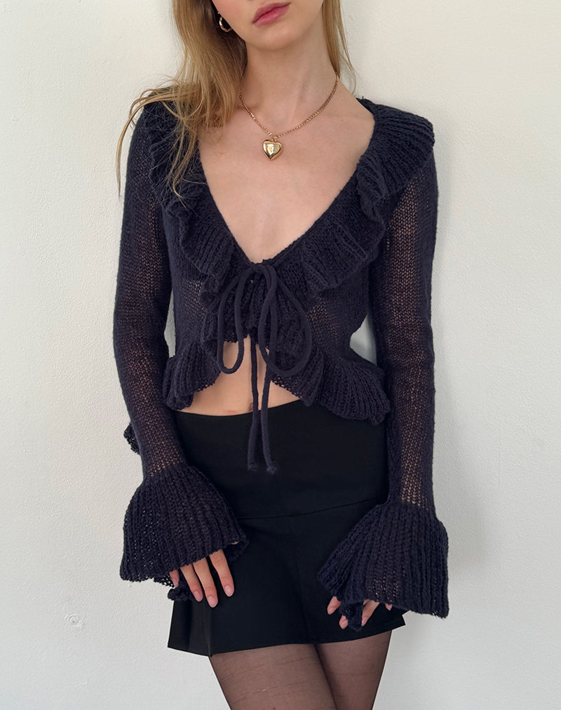 Kendra Ruffle Cardi en Azul Marino