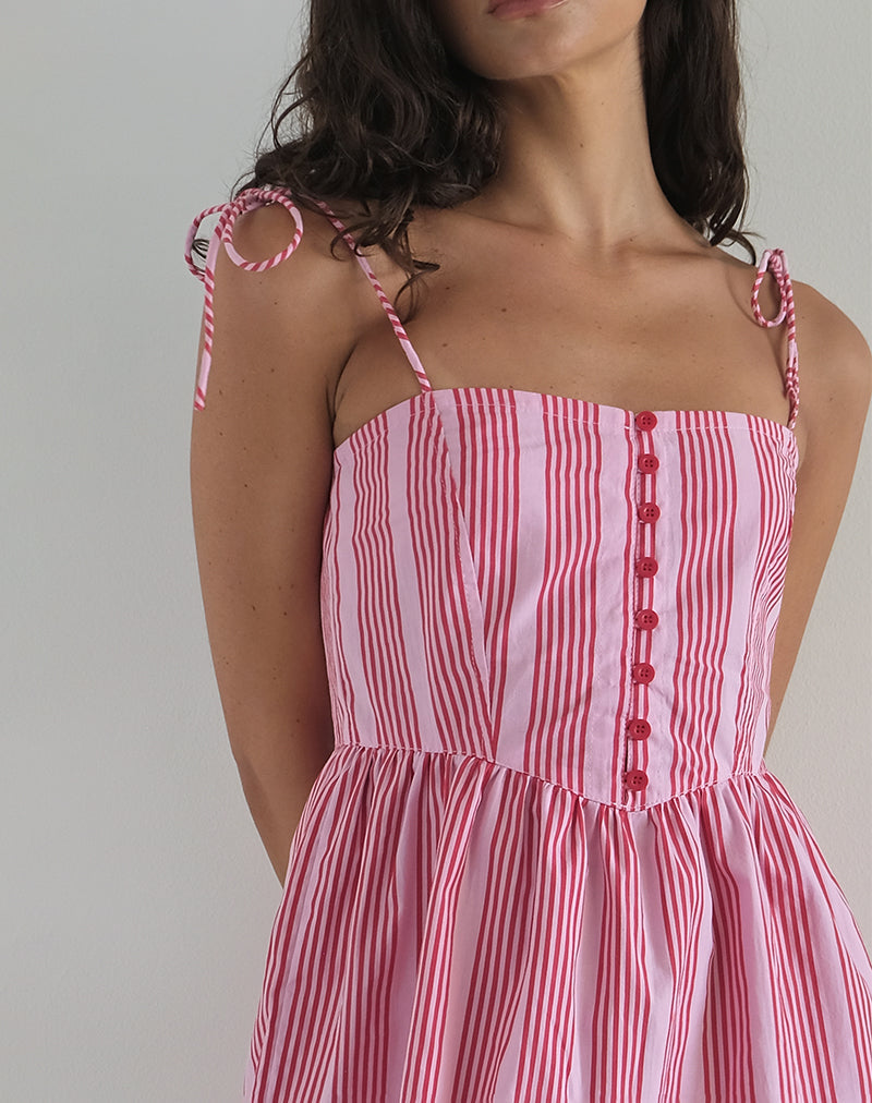 Imagen del minivestido Kesyani de rayas verticales rosas