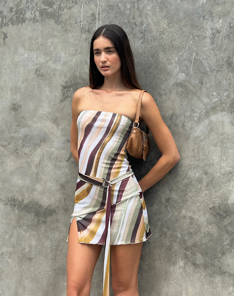 Mini Vestido Bandeau Kevsra en Malla Wiggle Sunset