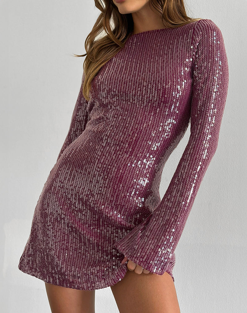 Mini Vestido Kimberly en Lentejuelas Transparentes Granate