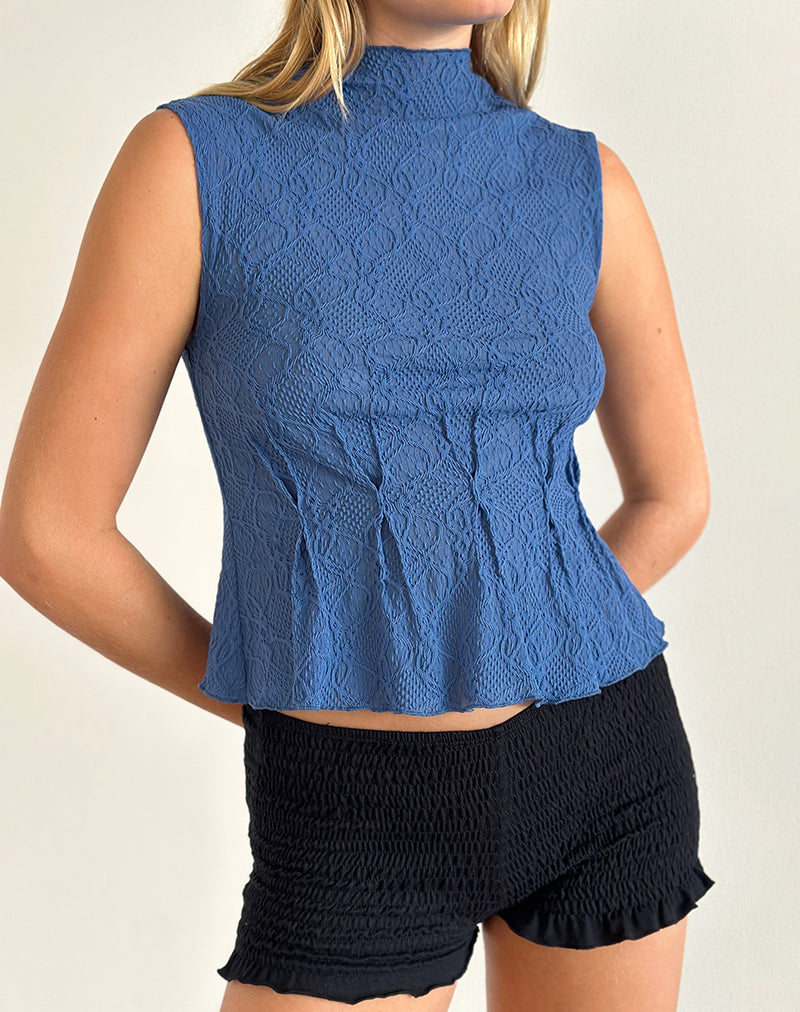 Top sin mangas Kimbra en azul texturizado