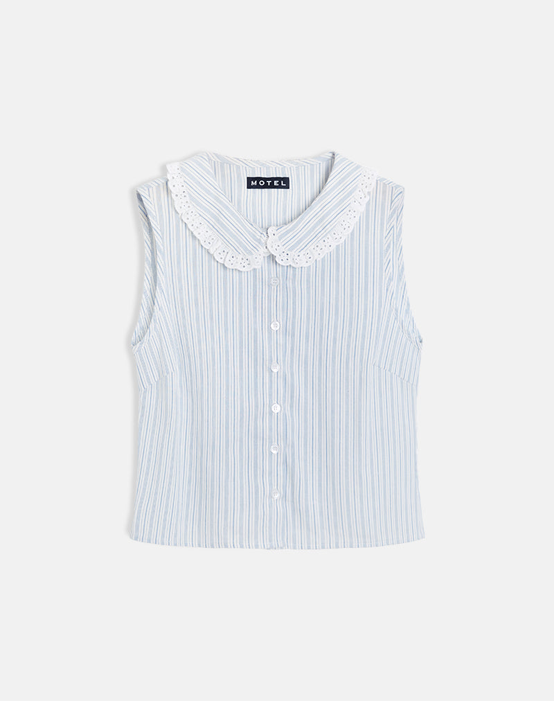 Imagen de Kitami Camisa de Lino Blanco Rayas Azules