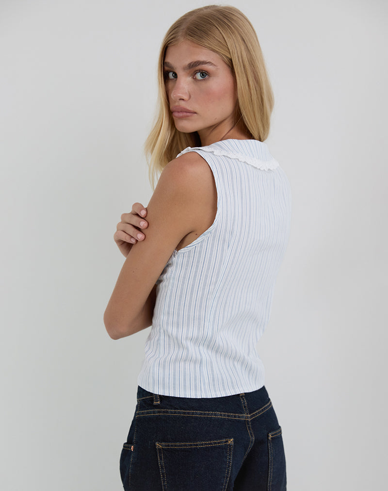 Imagen de Kitami Camisa de Lino Blanco Rayas Azules