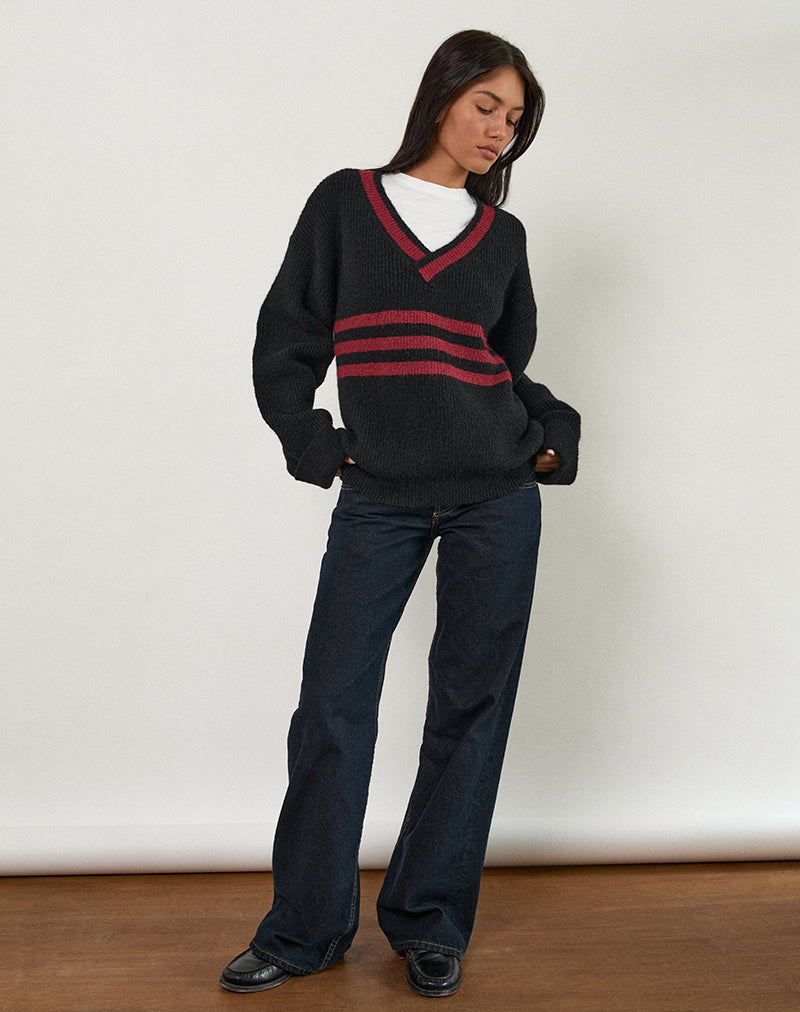 Imagen de Knitza Jumper en negro con rayas rojas