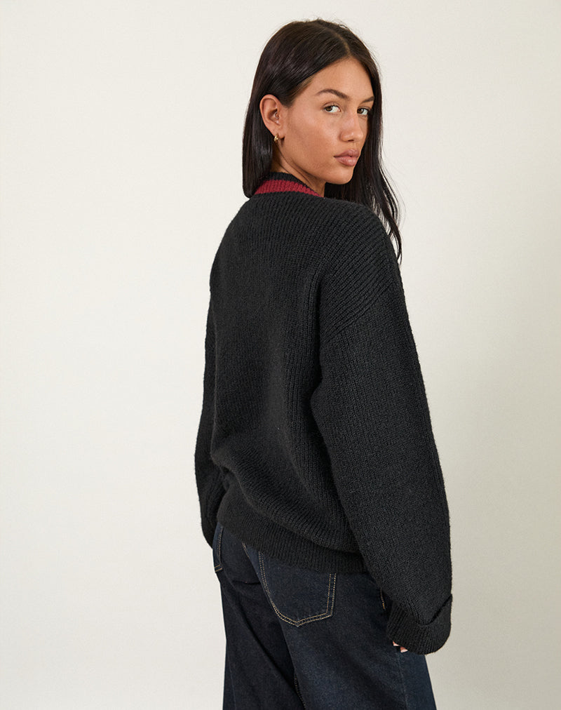 Imagen de Knitza Jumper en negro con rayas rojas