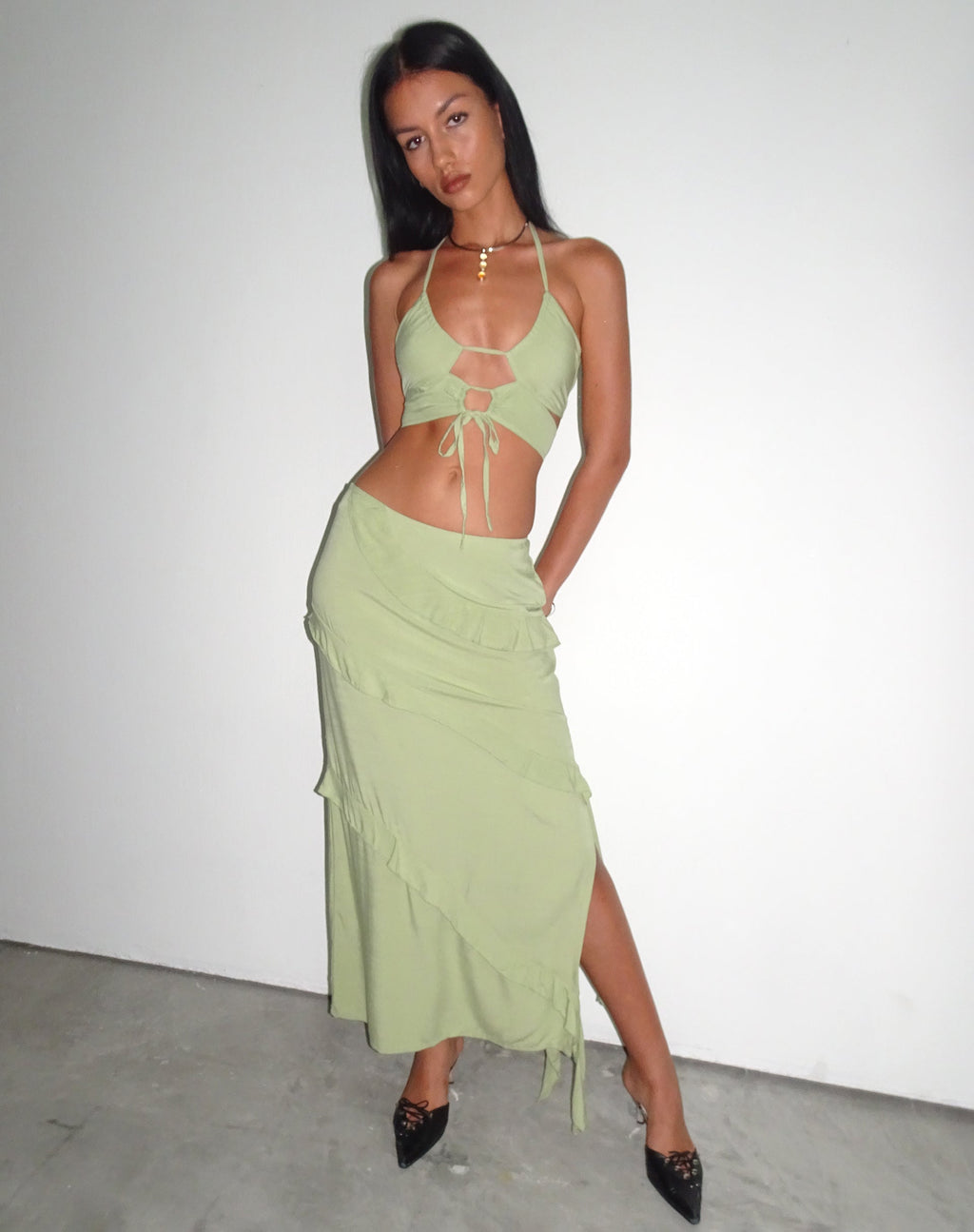 Falda Varena de vuelo bajo en Mint Sage