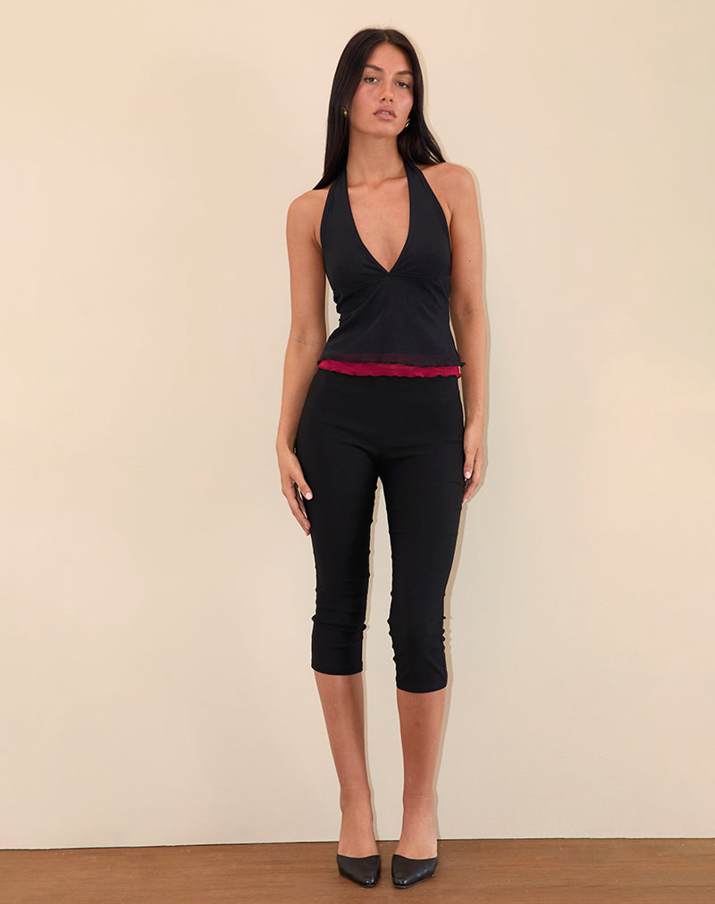 Imagen de Kubra Top de cuello redondo de malla Negro y rojo