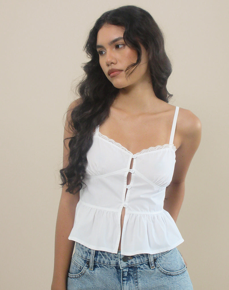 Imagen de Kugy Tie Front Cami Top in Poplin White