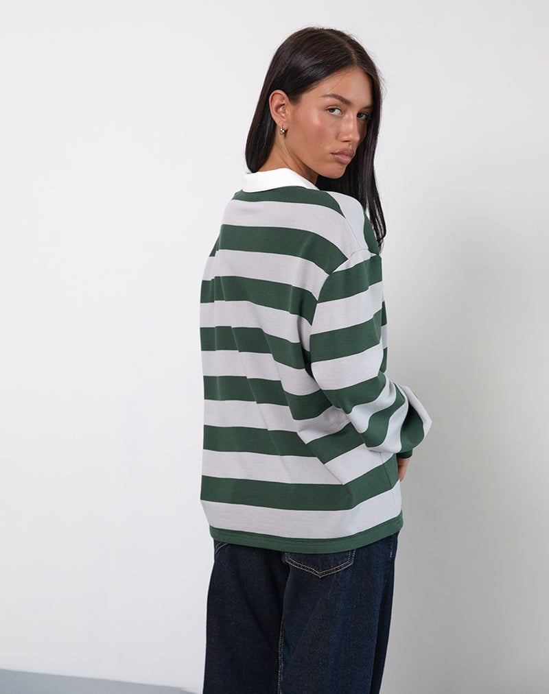 Imagen de la camiseta de rugby Kumara en verde, caqui y blanco
