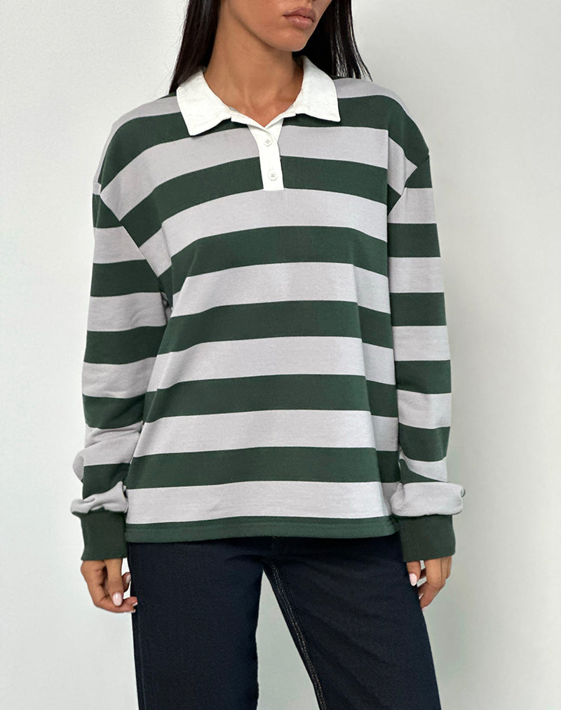 Imagen de la camiseta de rugby Kumara en verde, caqui y blanco