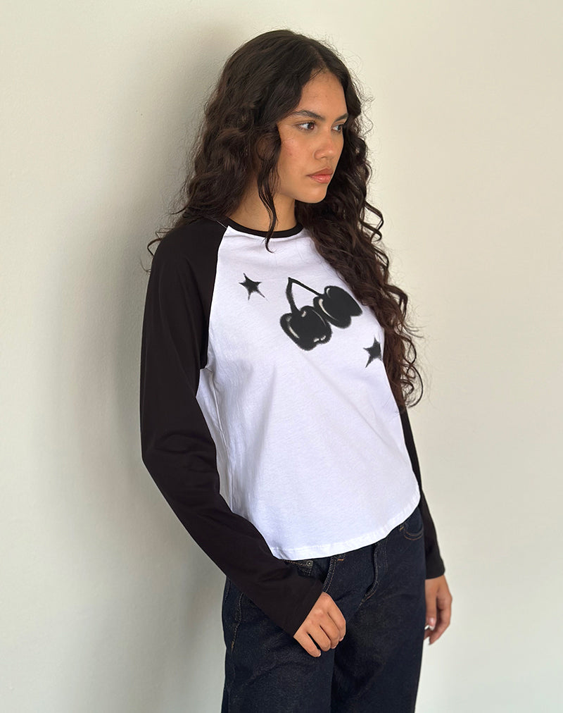 Top Kyiato con estampado de cerezas blancas y negras