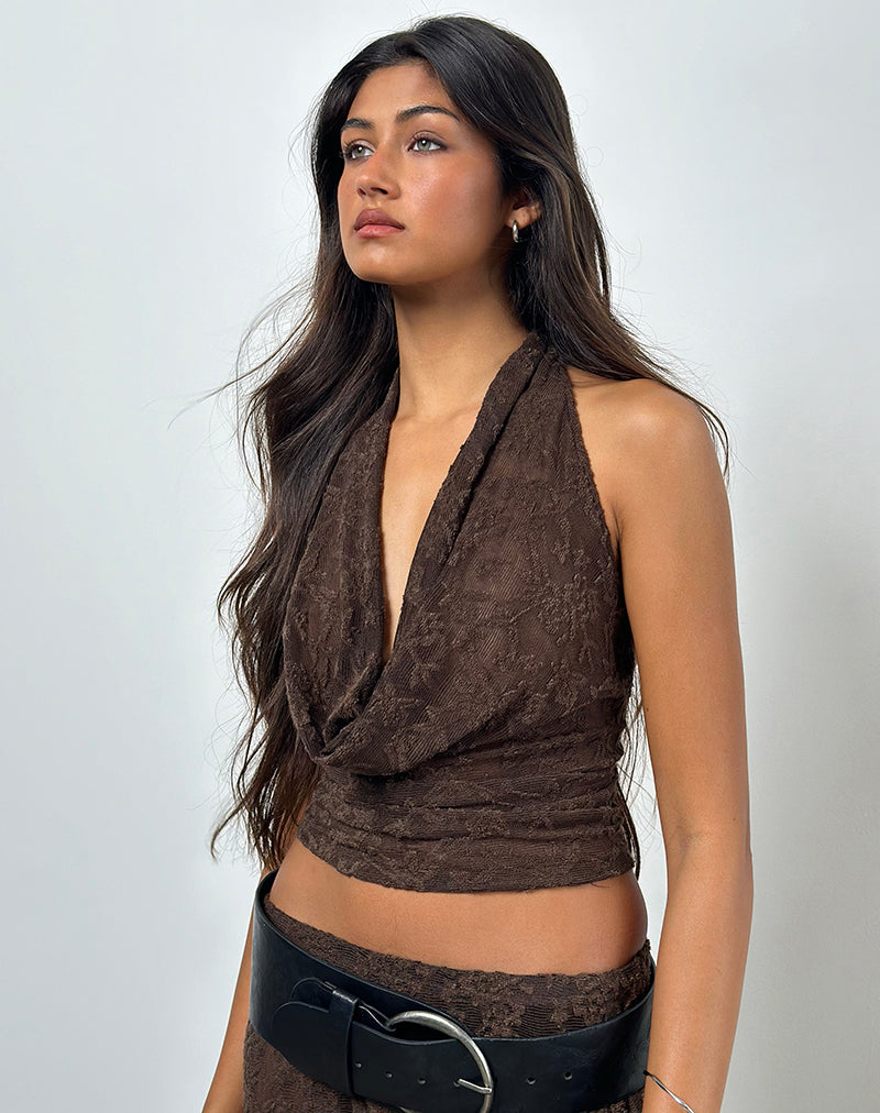 Kylo Top sin mangas de punto jacquard Marrón oscuro
