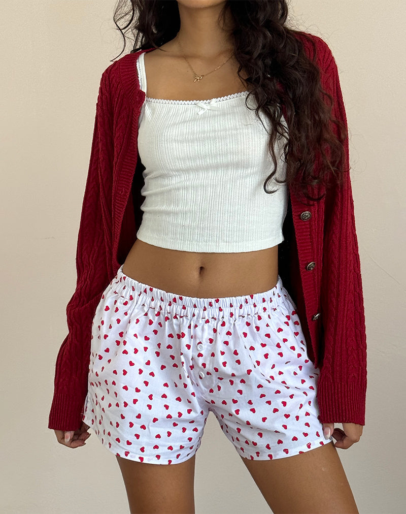 Laboxe Boxer Shorts en Blanco Corazones Rojos