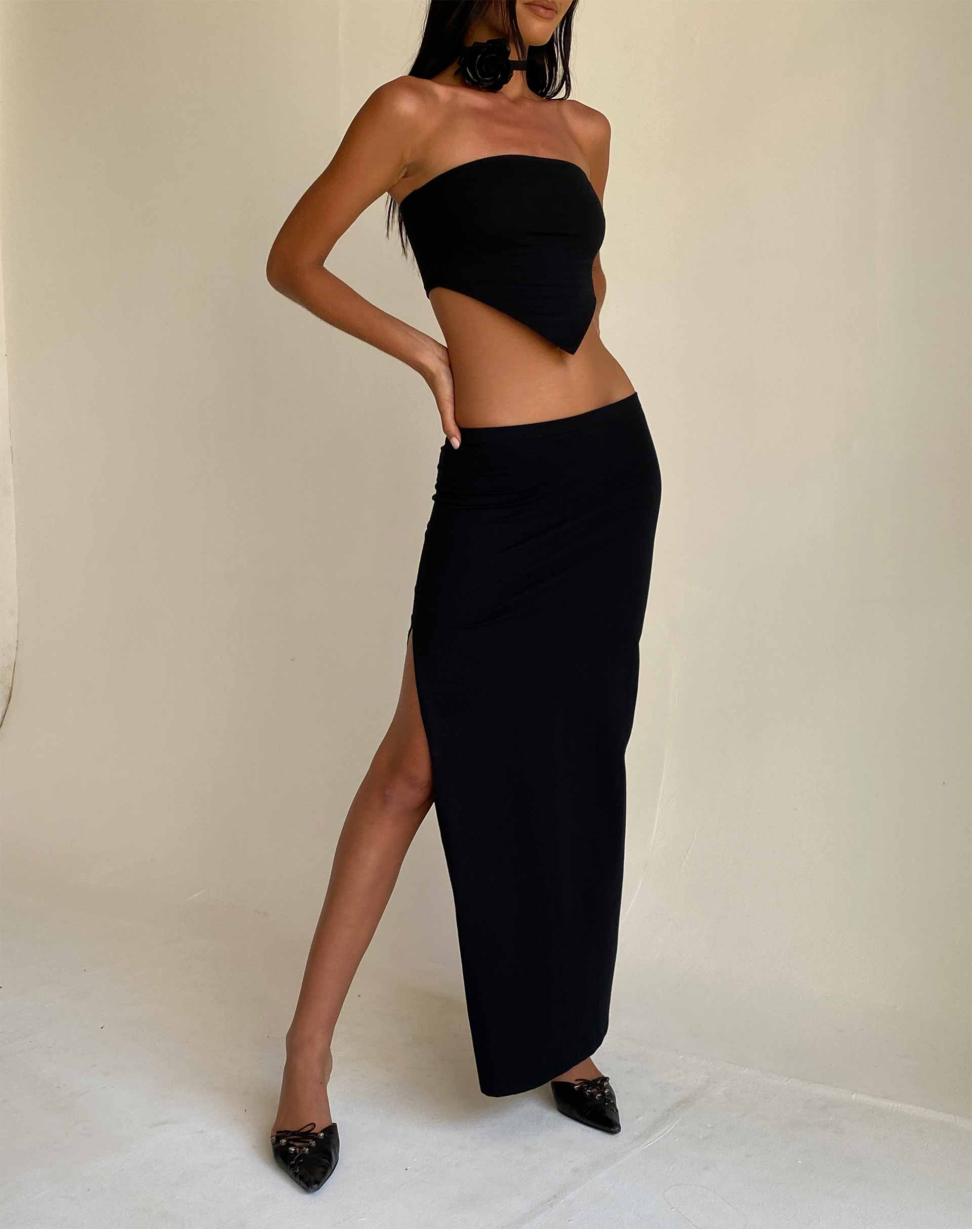 imagen de Stusie Split Hem Maxi Skirt en Negro
