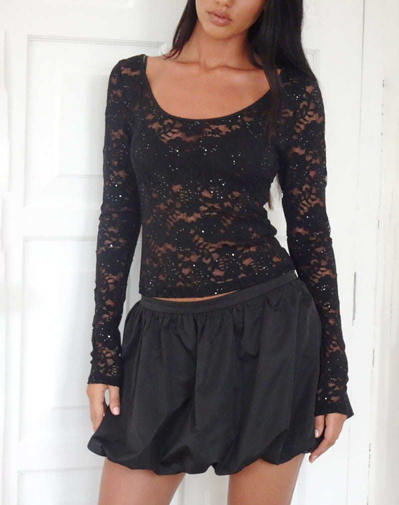 Top de manga larga sin forro Lainey en encaje de lentejuelas negro